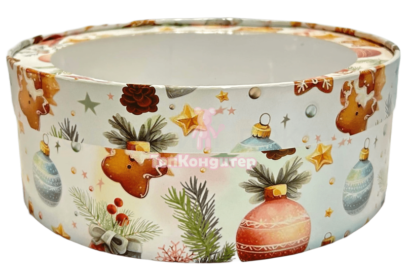Коробка для зефира 16 см*7 см круглая, елочные игрушки