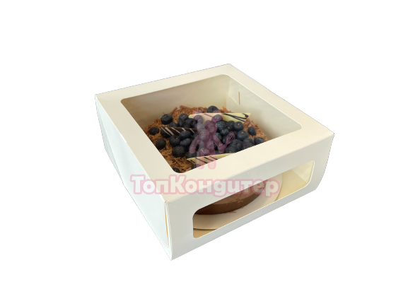 Коробка для торта CWW 22 см*22 см*10 см с окном белая