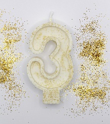 Свеча цифра "3" с золотом